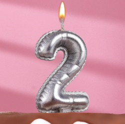 Изображение Свеча в торт "Шары", цифра 2, серебро, 7 см